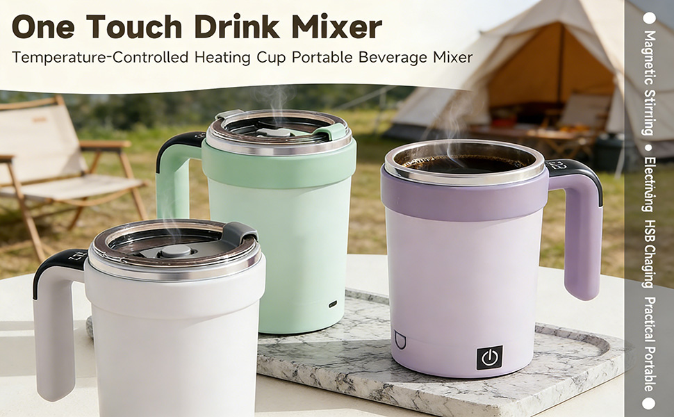 self stirring coffee mug with warmer