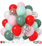 Paready Red and Green Balloons,50Pcs Christmas Balloons, 12 Inch Pastel Pink Retro Bean Green Red...