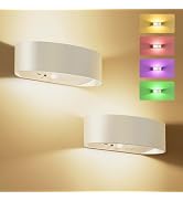 Motion Sensor Wall Light, 5000mAh Rechargeable Battery Operated Wall Sconces with Remote, 15 RGB ...