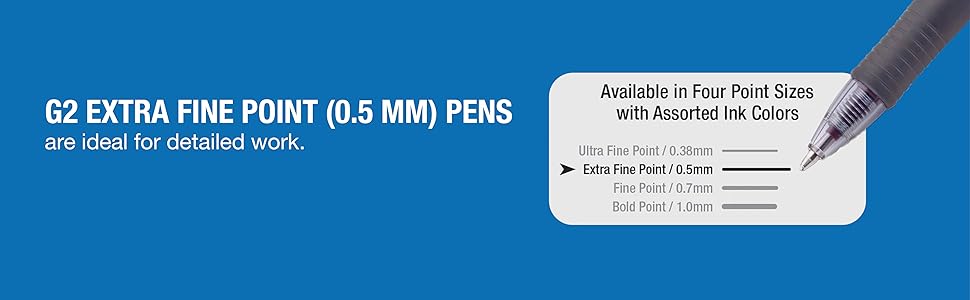 G2 Extra Fine Point (0.5 mm) pens are ideal for detailed work.