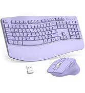 Wireless Keyboard and Mouse Combo, 2.4G Ergonomic Wave Keys(Purple) | Full Size Wave Keyboard wit...