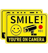 2 Pack Smile You’re on Camera Signs – 10"x7" Rust-Free Aluminum Video Surveillance Sign, UV Print...