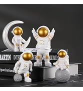 Ni-JASW Gold White Astronaut Statues Set of 4, Spaceman Figurines Space Theme Decor for Room Shel...