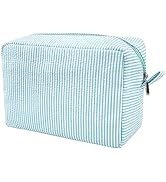 GFU Cosmetic Bags for Women, Seersucker Cosmetic Bag, Travel Toiletry Stripe Makeup Bag, Large Wo...