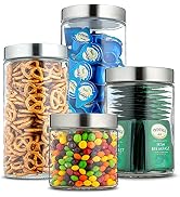 Home Intuition Glass Canister Set with Stainless Steel Lid 4-Piece Set, Kitchen Storage Glass Jar...