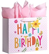 Bobobag 13" Pink Gift Bag with Tissue Paper for happy Birthday large gift bags for Girls