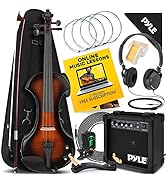 Pyle, 4 4/4 Silent Electric Violin Kit-Solid Wood Fiddle with Hard Case, Bow, Ebony Fittings, and...