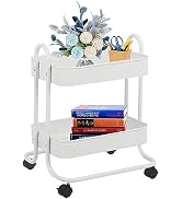 2 Tier Metal Mesh Utility Rolling Cart Storage Organizer with Lockable Wheels for Office Kitchen ...