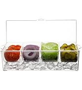 Oaklyn Large Clear Condiment Server Organizer on Ice with Containers and Lid – BPA-Free Serving B...