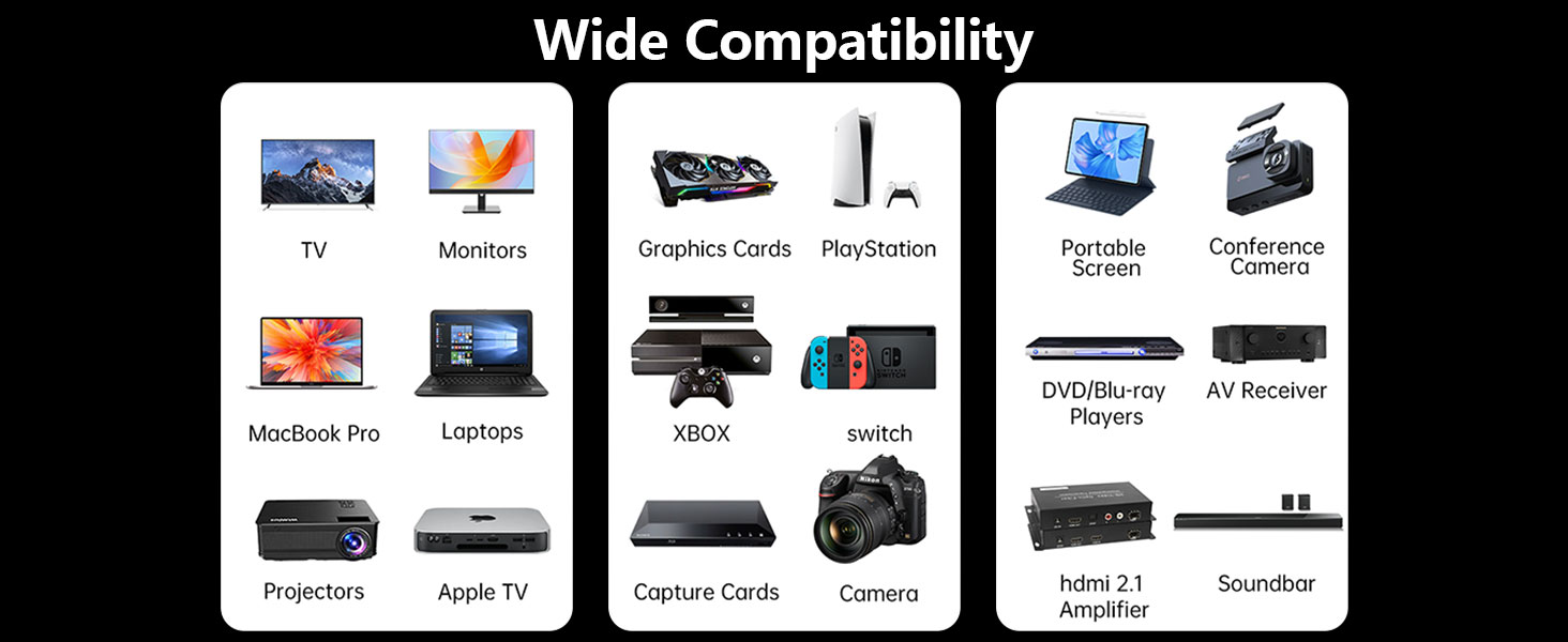 HDMI 2.1 Cable 4K 8K Fiber Optic HDMI Cable 8K@60Hz 4K@120Hz,48Gbps,Dynamic HDR,HDCP 2.2&2.3, 3D