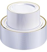 Quatish 120 Pcs Plastic Plates for Party,Disposable Plates,White Gold Rim | Serve for 60 Guests,6...