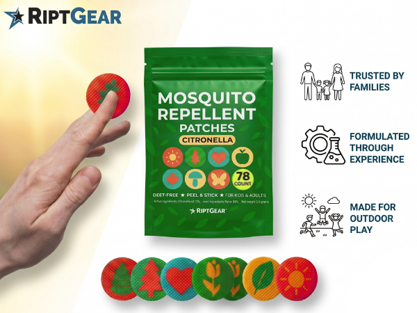 RiptGear Mosquito Patches — DEET-free citronella, 78-count, kids & adults, outdoor play