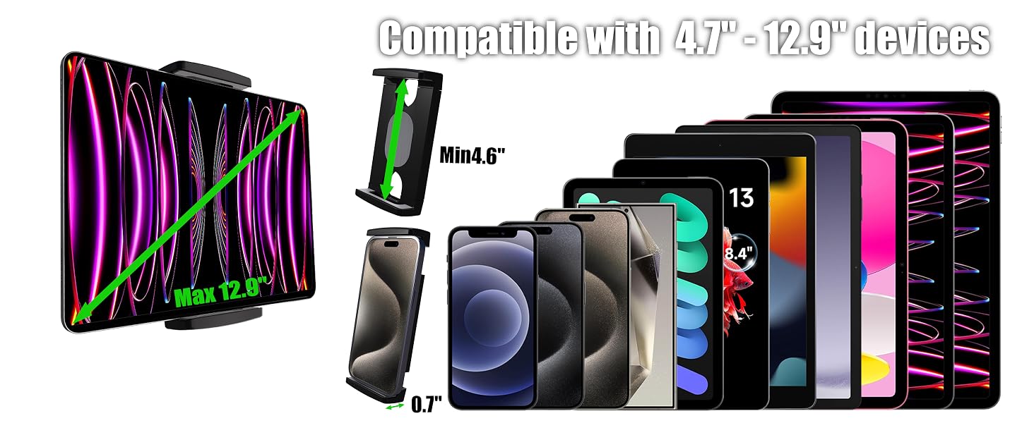 Ipad mount compact with 4.7~12.9inch devices