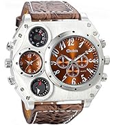 Avaner Mens Big Face Watch, Dual Time Zone Leather Strap Sport Watch, Analog Quartz Wrist Watch w...
