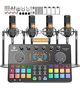 SquarockTek Podcast Equipment Bundle for 4, All-in-One Audio Mixer with Dynamic Micophones Noise ...