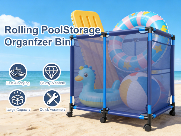 Rolling Pool Storage Organizer Bin