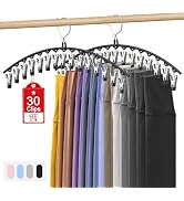 Upgrade Skirt Pants Hangers with Clips, Legging Organizer for Closet Hanging with 15 Cilps Holds ...