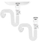 Rackickyer Bathroom White 2 Pack Sink Drain Kit, with Flexible Expandable P-Trap Sink Drain Pipe,...