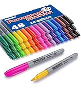 TOMPEN Permanent Markers,Fine Tip,48 Pack Bulk,16 Assorted Colors,Waterproof Permanent Marker Pen...