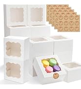 50pcs Cookie Boxes with Window, 6x6x3 Inches White Bakery Boxes, 60 Pcs Stickers,for Small Cookie...