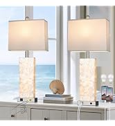 luxeflow 28" Coastal Table Lamps for Living Room Set of 2, Bedside Lamps with Night Light, USB A+...