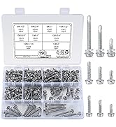 wugongshan 190 Pcs 410 Stainless Steel Self Tapping Tek Screws, Hex Head Self Drilling Screws, 8#...