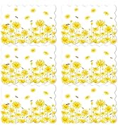 OBUSATT Spring Flower Placemats Set of 6 Yellow Daisy Plastic Table Mats Daisy Bees Place Mats Ye...