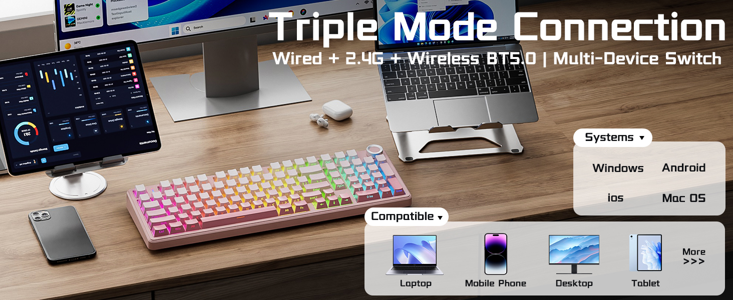 wireless mechanical keyboard Silent bluetooth mechanical keyboard for work gaming rechargeable