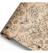 VCOOHM Kraft Floral Bird Wrapping Paper Roll - 17 Inches x 9.8 Feet Mini Roll - Vintage Flower an...
