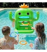 Funscape Kids Pool Toys, Inflatable Cactus Water Toss Game, Outdoor Backyard Play w/6 Rings 6 Dis...