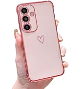 DEFBSC Compatible with Samsung Galaxy S25 Case with Gold Heart, Luxury Plating Edge Bumper Cute C...