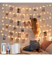 JMEXSUSS Photo Clips String Light, 100LED 33ft Fairy Lights with 50 Clips | USB Plug in, Remote, ...