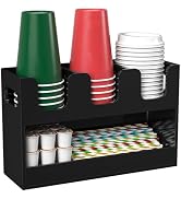KEENWEGO Disposable Coffee Cup Dispenser with Handles, 2-Tier 4 Compartments Black Acrylic Paper ...