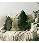 Christmas Decorations Plush Throw Pillows: Set of 3 Soft Green Velet Christmas Tree Shaped Pillow...