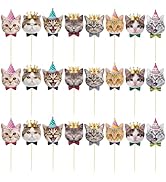24PCS Cat Face Cupcake Toppers,Adorable Kitten Pet Theme Decorations for Birthday, Baby Shower,Ca...