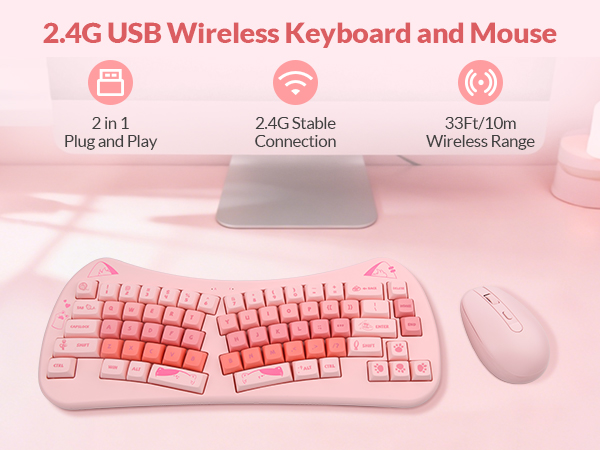 2.4g usb wireless keyboard and mouse, cute keyboard, cat keyboard