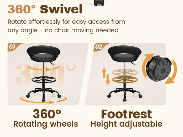 Bar Stools Office Drafting Chair with Foot Rest and Wheels Shop Rolling Swivel Chair Standing Desk