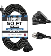 Iron Forge Cable 50 Ft Black Extension Cord with 3 Outlets - 16/3 SJTW 50 Foot Extension Cord 3 P...