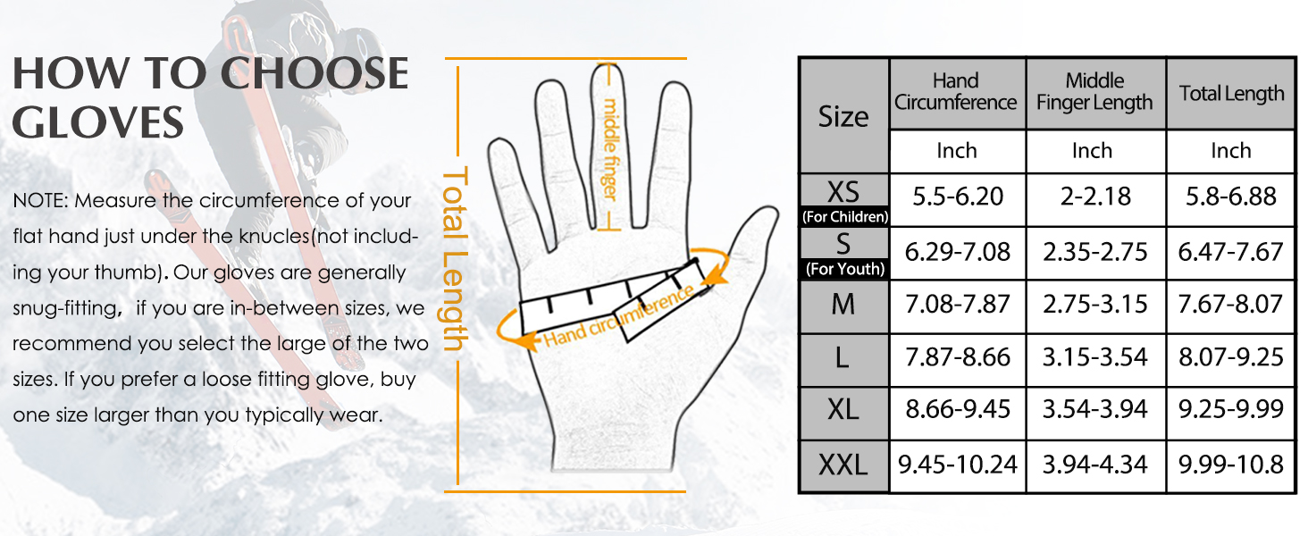 achiou winter gloves size chart
