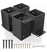 QZER 4×4 Post Base, Inner Size 3.5""x3.5"" Deck Post Brackets, Heavy Duty Metal Black Powder Coat...
