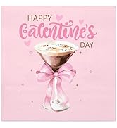 WRAPAHOLIC 50Pcs Galentine's Day Cocktail Napkins - 3-Ply Pink Bow and Cocktail Glass Disposable ...