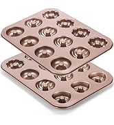 ZOOFOX 2 Pack Mini Donut Pan, 12-Cavity Nonstick Donut Molds for Baking, Heavy Duty Fluted Tube B...