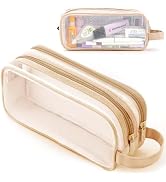 Large Grid Mesh Pencil Case 2 Compartments, Clear Pen Pencil Pouch with Zipper, Multifunction Tra...
