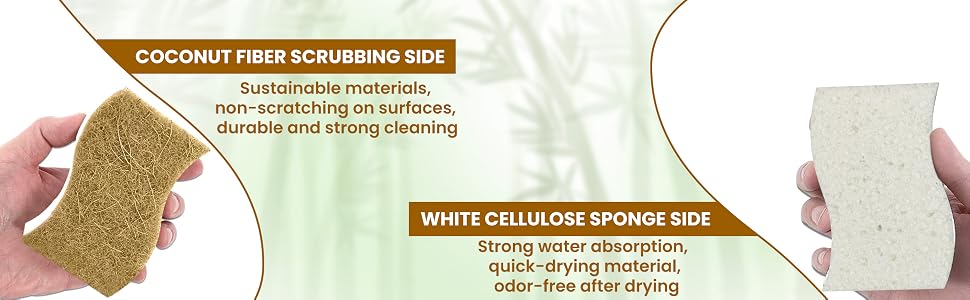 Coconut Fiber Crubbing Side, White Cellulose Sponge Side