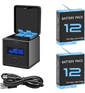Suptig Battery Charger and 2 Battery for GoPro Hero 12/11/10/9 Black, 3-Channel Battery Charger S...