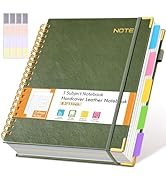 Hardcover Large Spiral Notebook 8.5" x 11" with Removable Dividers Tabs, 300 Pages Leather 5 Subj...
