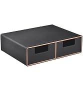 Linen Leather Desk Organizer and monitor stand with Drawers-Mini Desktop Drawer Organizer Stackab...
