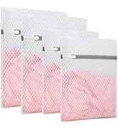SHUOGUO 4Pcs Durable Honeycomb Mesh Laundry Bags with Sturdy Zipper for Delicates Durable Laundry...