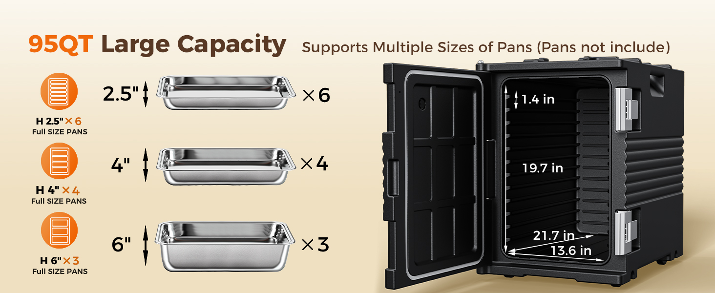 95 quarts insulated food carrier for full size pans