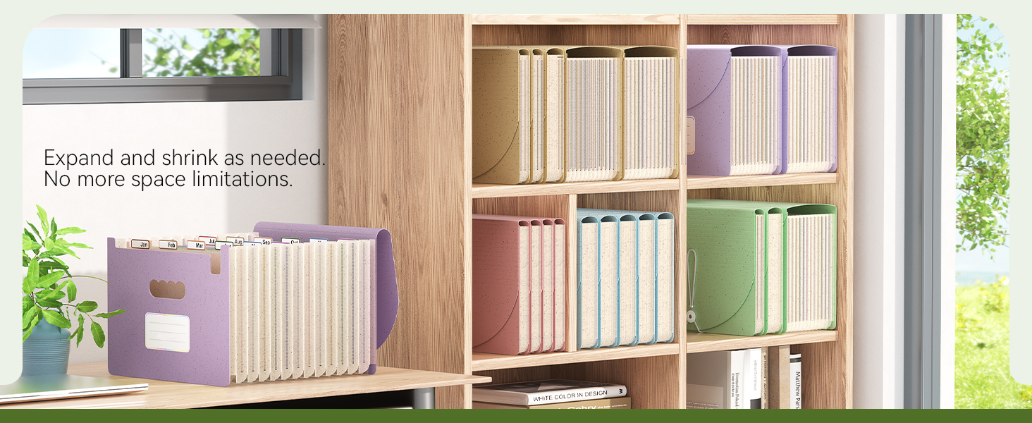 Accordion File Organizer, 12 Pockets Wheat Straw Expanding File Folders
